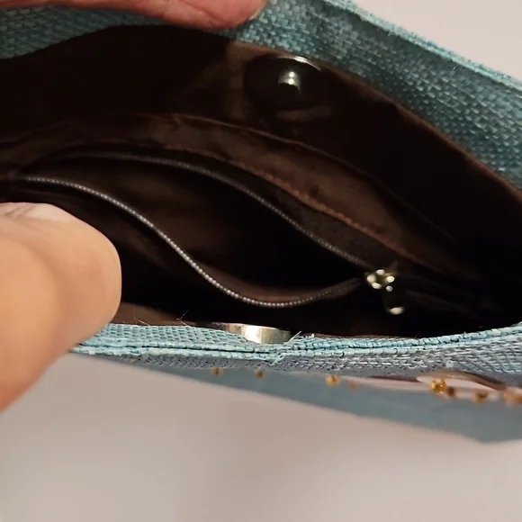 Vintage MOP accents wood handle bag purse 60s style material retro EUC - Picture 3 of 10